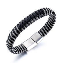 personalidad pulsera de cuero trenzado de acero inoxidable negro punk rock imitación serpiente pulsera de cuero para hombre